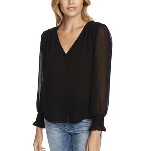 1. STATE Sheer Black Long Sleeve V-neck Top